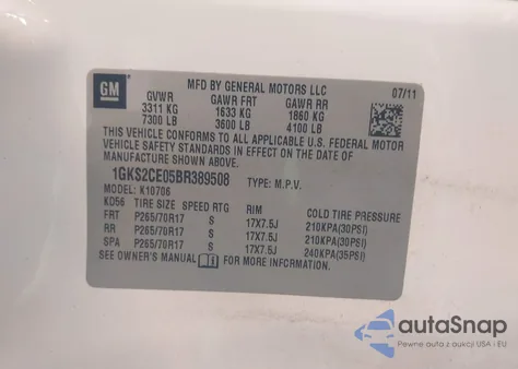 2011 GMC Yukon Slt z USA, uszkodzony, nr VIN 1GKS2CE05BR389508